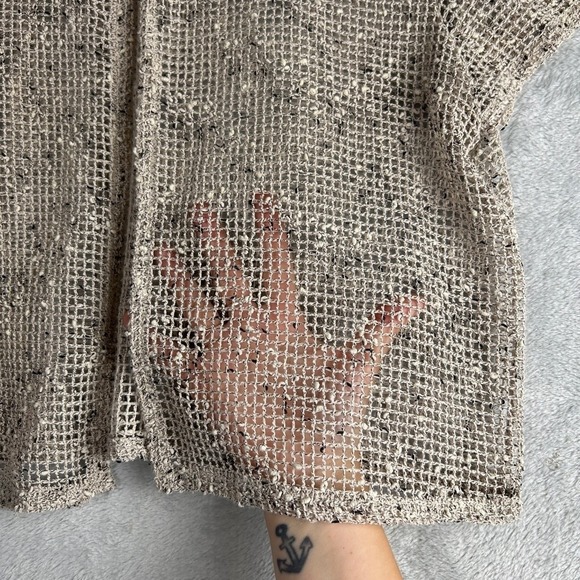 Vintage Brody Myles Beige Knit Crochet Short Sleeve Open Front Cardigan Top XL - Picture 5 of 8